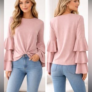 blush pink long ruffle long sleeve top
